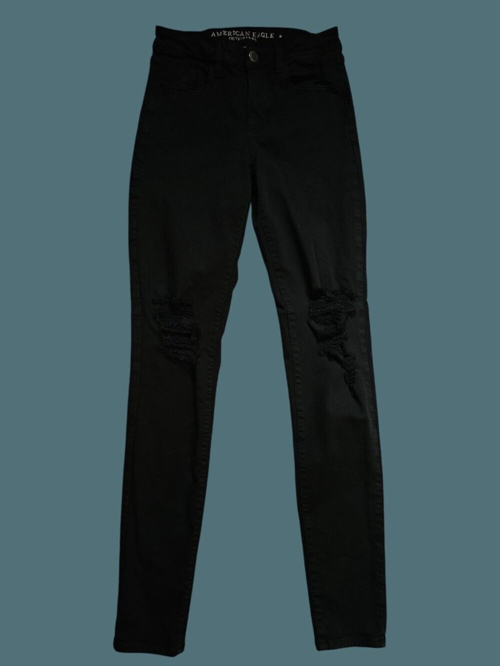 American Eagle Outfitters Hi Rise Jeggings Black Distressed Denim Women 8 XLong